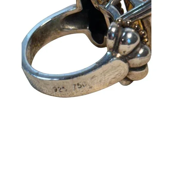 Vintage LAGOS CAVIAR Sterling Silver & 18K Gold Emerald Cut CITRINE Ring 6.75 - Picture 11 of 15